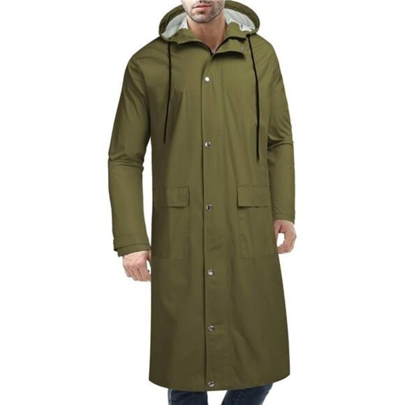 Men's Rain Jacket with Hood Waterproof Lightweight Active Long Raincoat